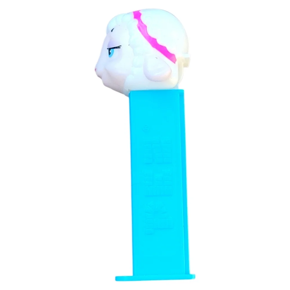 2015 Pez Candy Dispenser Easter White Lamb Pink Bow Blue Base/Feet Hungary